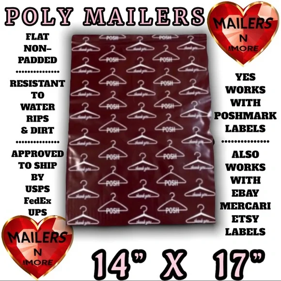 ( Quantity 50 14x17 ) Posh Hanger Burgundy Poly Mailers Bags Shipping Envelopes - Picture 2 of 2